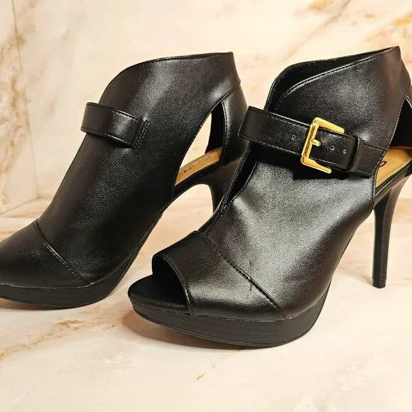Brash Black Open Toe Heels with Buckle, Size 6 - Picture 1 of 10